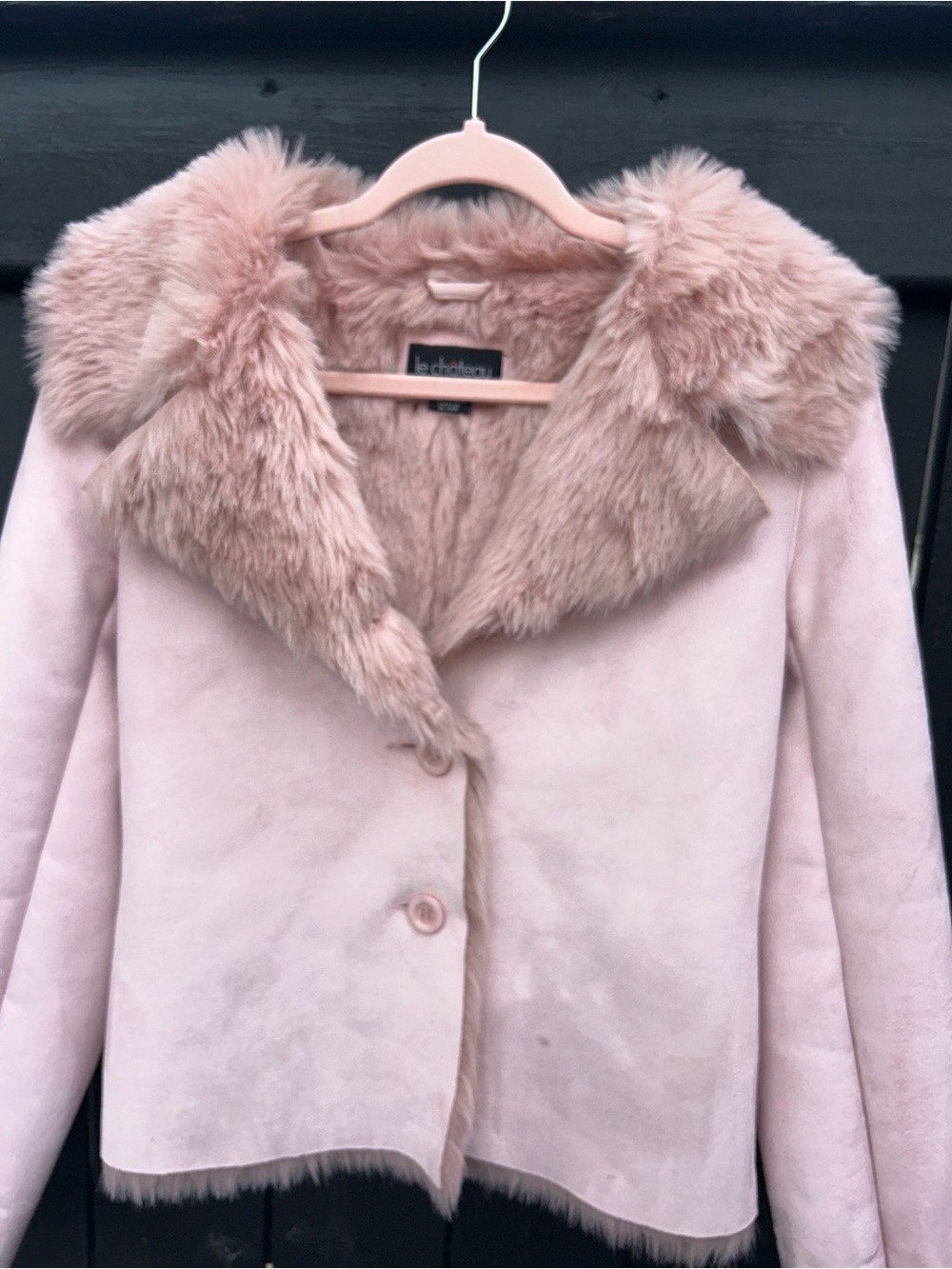 le chateau Blush Pink Faux-Fur Trim Coat XS